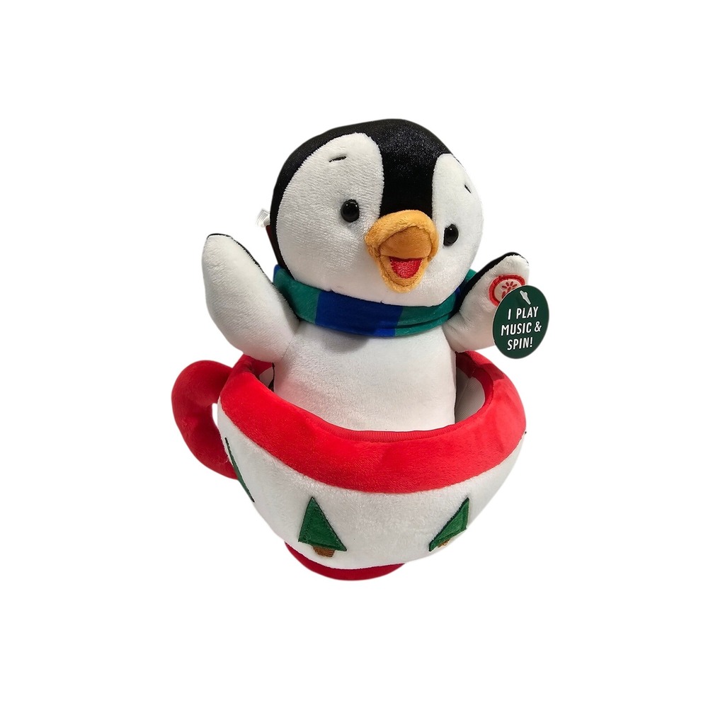 Hallmark Penguin in Teacup Animated Musical Spinning Plush Holiday Decor Toy